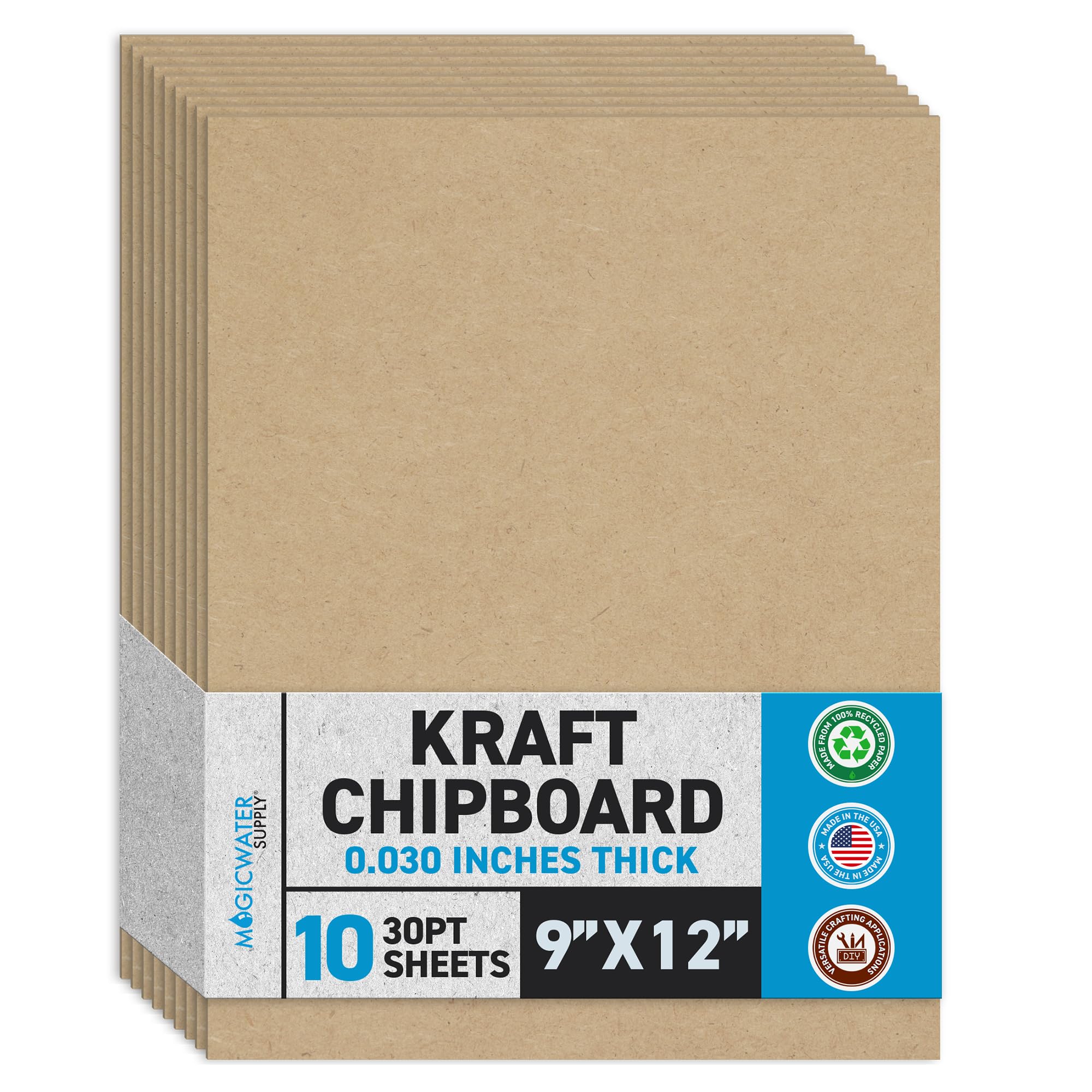 MagicWater Chipboard Sheet - 9x12 inch - 30 pt - 0.030" Thick - 10 Pack | For DI