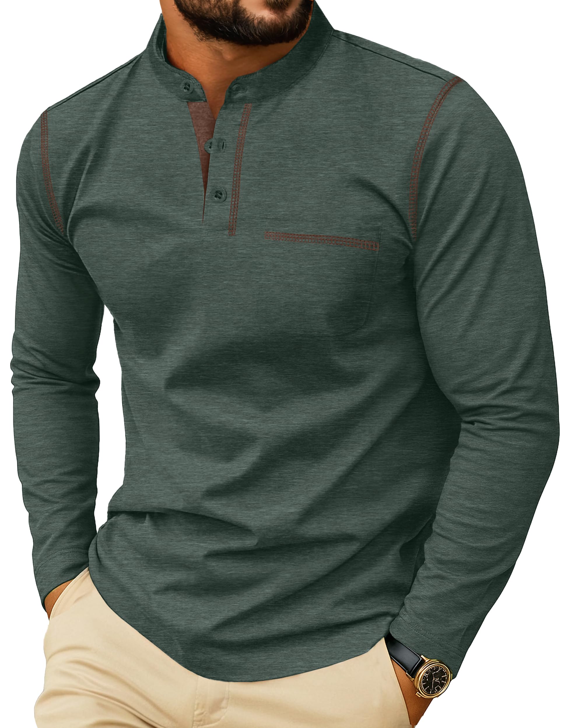 Sailwind Men's Henley Shirts Long Sleeve Button T-Shirt Casual Stylish Cotton Pu