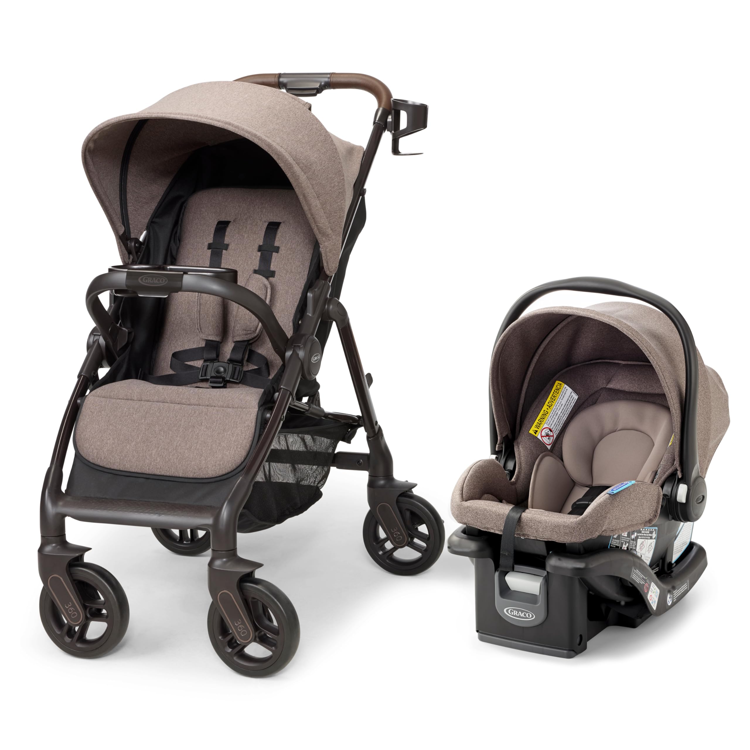 Graco Merge 360 Travel System (Stroller & Car Seat), Sable | Front & Rear 360° R