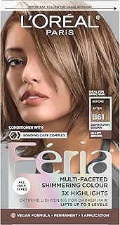 L'Oreal Paris Feria Multi-Faceted Shimmering Permanent Hair Color, B61 Downtown Brown (Hi-Lift Cool Brown), 1 Hair Dye Kit