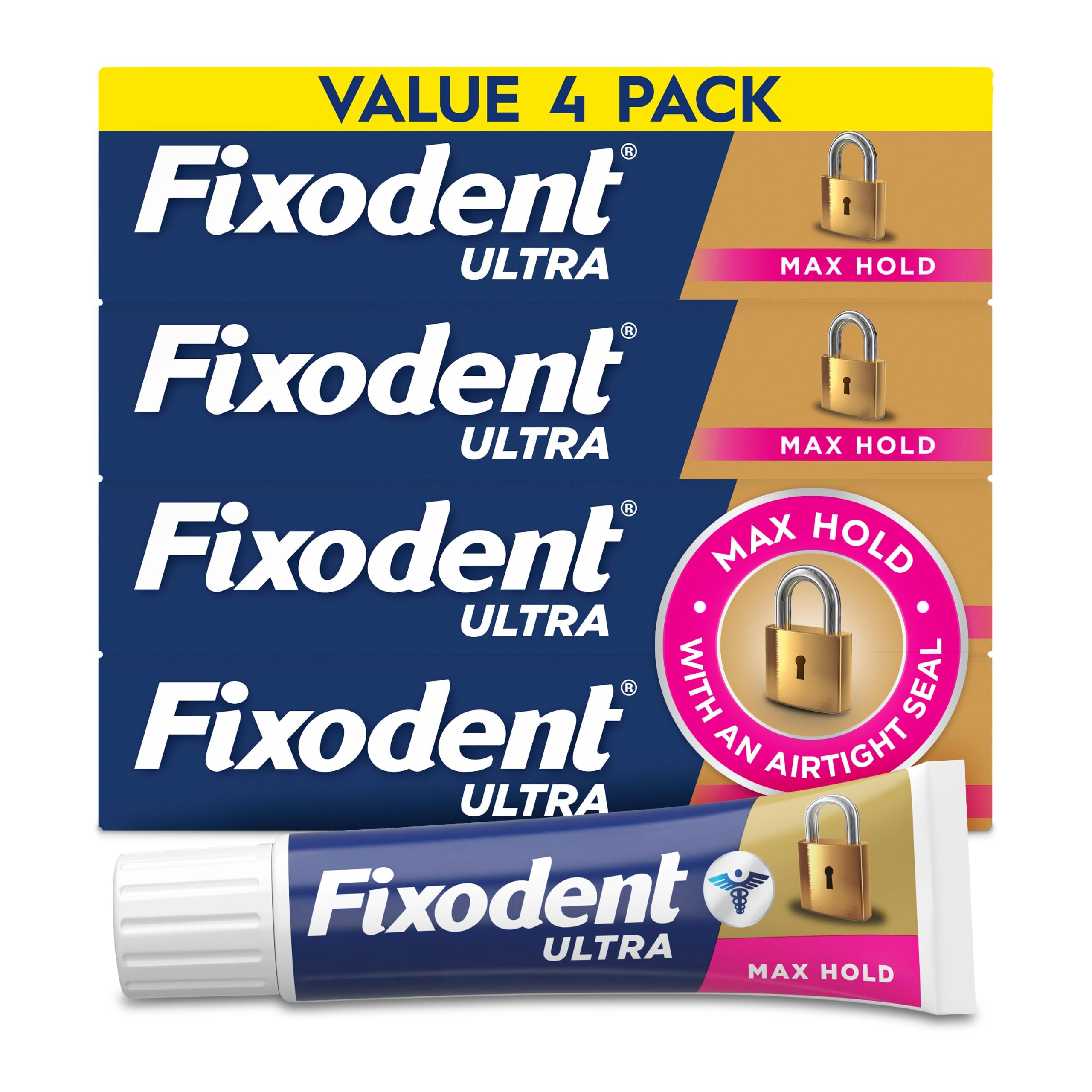 Fixodent Ultra Max Hold Denture Adhesive Cream, 2.2 oz (4-Pack) – Strong False T