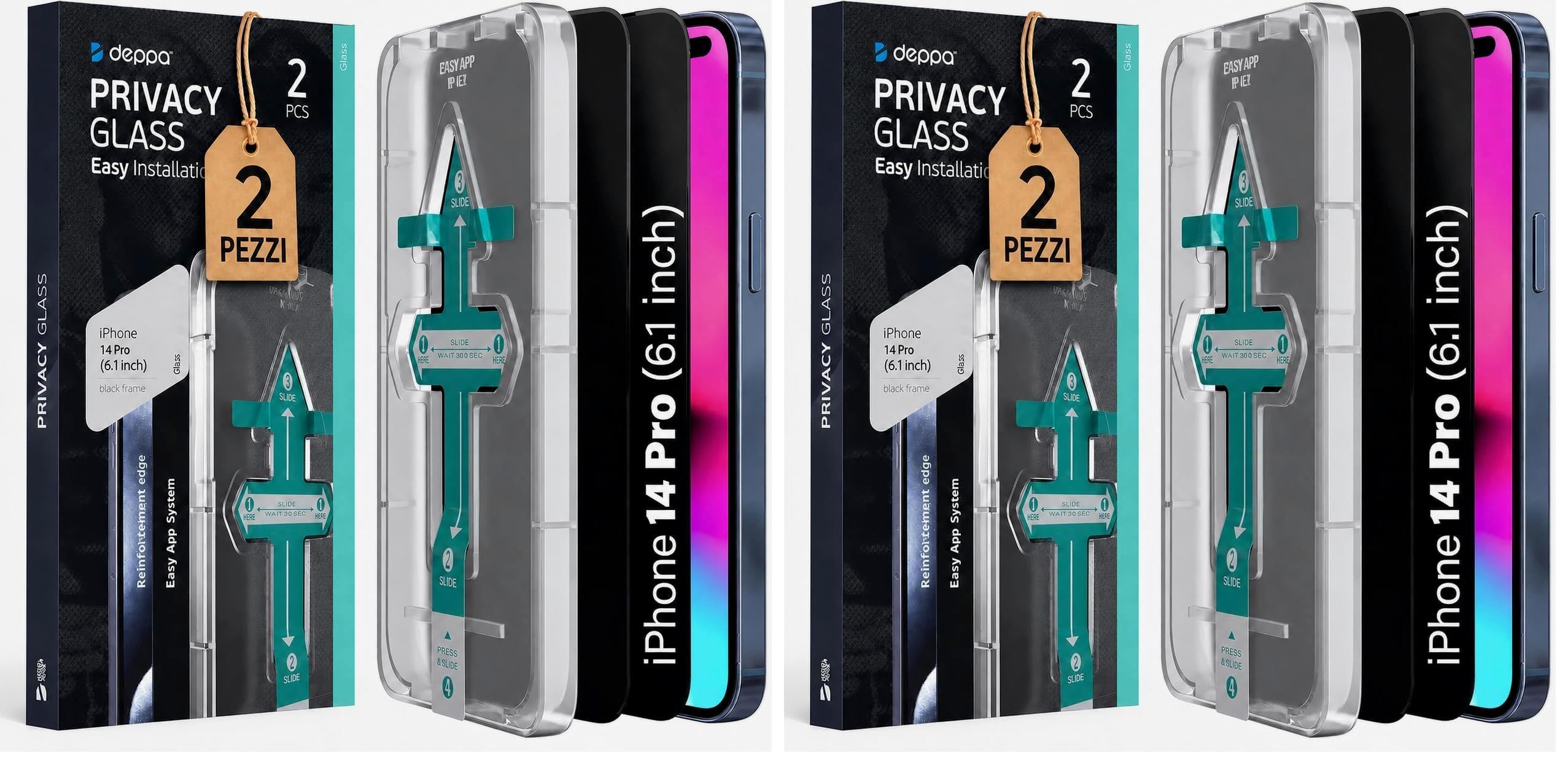 Deppa Privacy Tempered Glass for iPhone 14 Pro [2 Pieces] - Ultra Resistant, Ant
