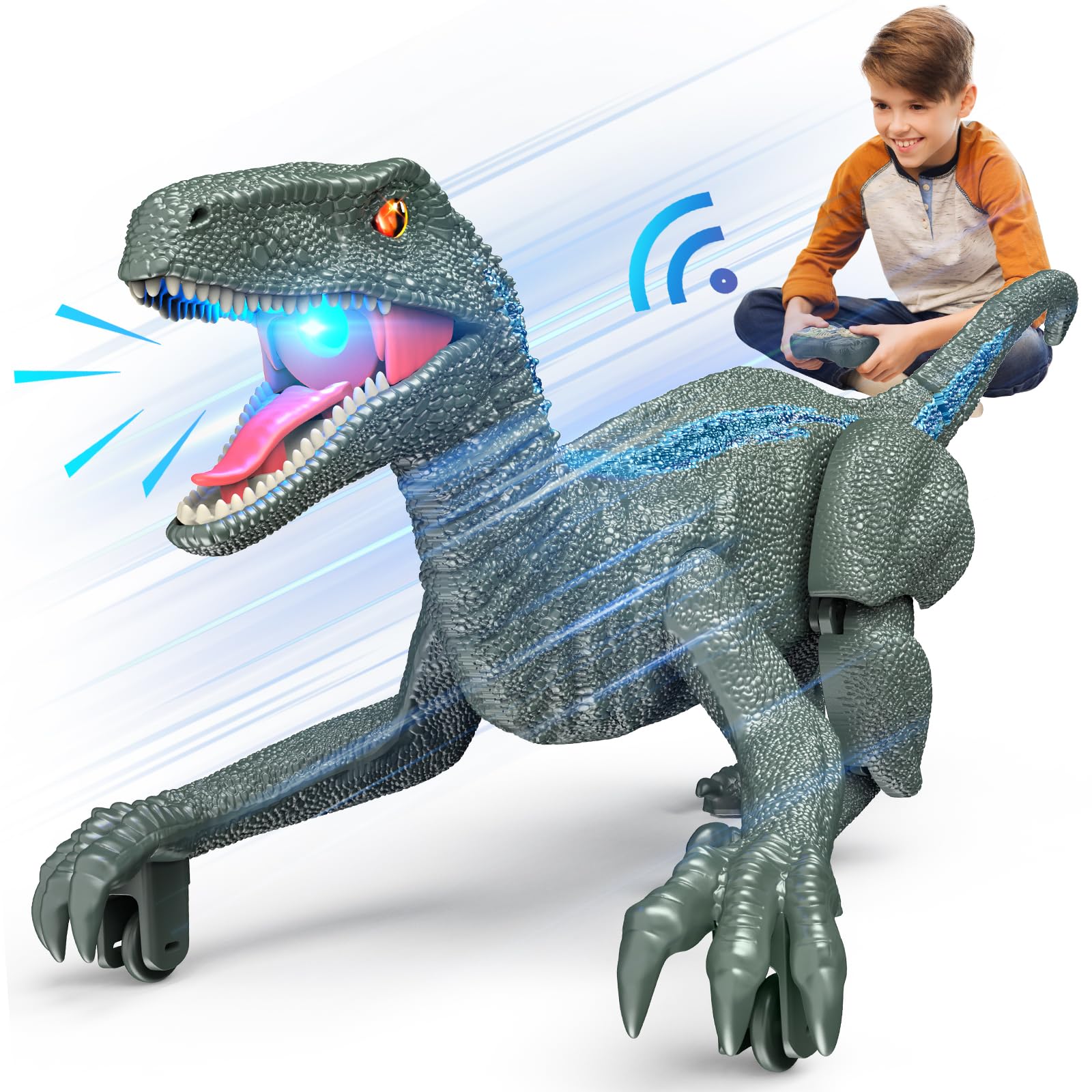 J Rootage Realistic Remote Control Dinosaur Toys for Kids, 3 Sound Effects | Imi