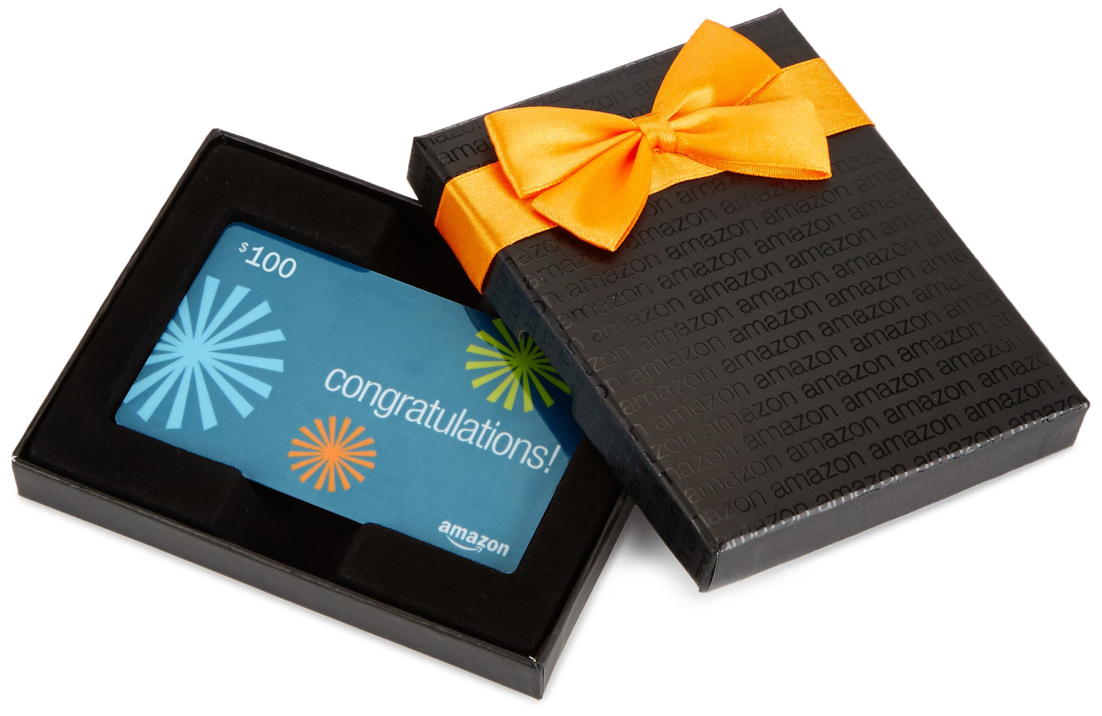 Amazon.com Gift Card in a Black Gift Box (Congratulations Card Design)