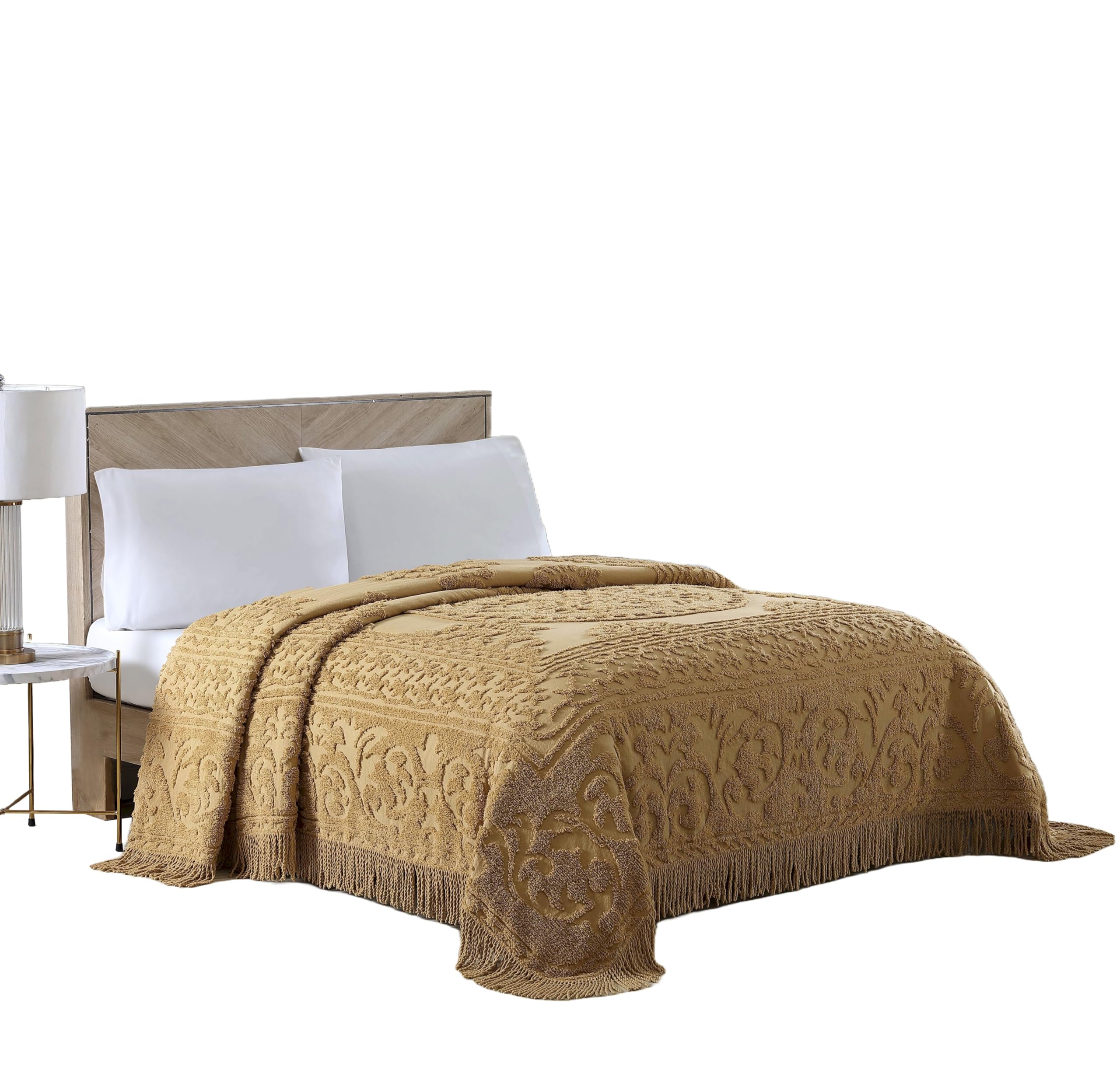 Beatrice Home Fashions Medallion Queen Cotton Chenille Bedspread, Gold | Vintage