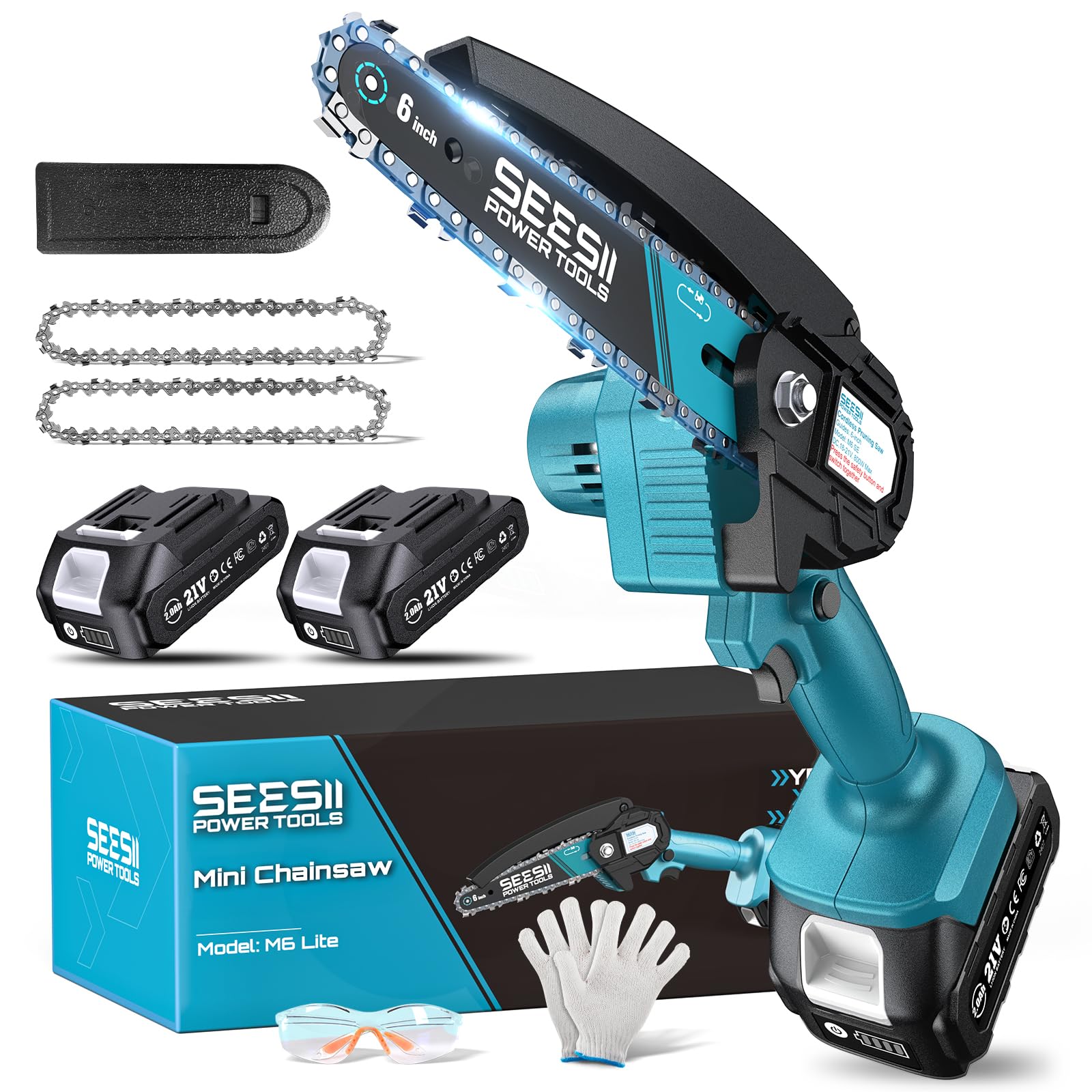 Seesii Mini Chainsaw, 6-inch Mini Chainsaw Cordless, Handheld Electric Power Cha