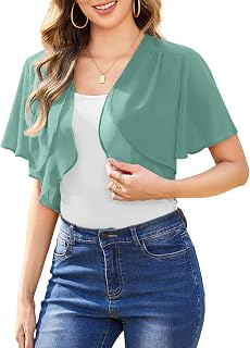 Aottori Women's Short Sleeve Flare Short Cut Summer Chiffon Shrug