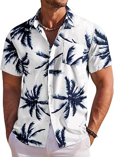 COOFANDY Men's Short Sleeve Casual Shirt Summer Button Down Shirt Travel Vacation Shirt