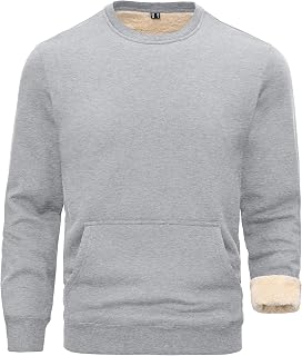 STICKON Mens Warm Sherpa Lined Sweatshirts Fleece Crewneck Sweater Winter Thermal Pullover with Kangaroo Pocket