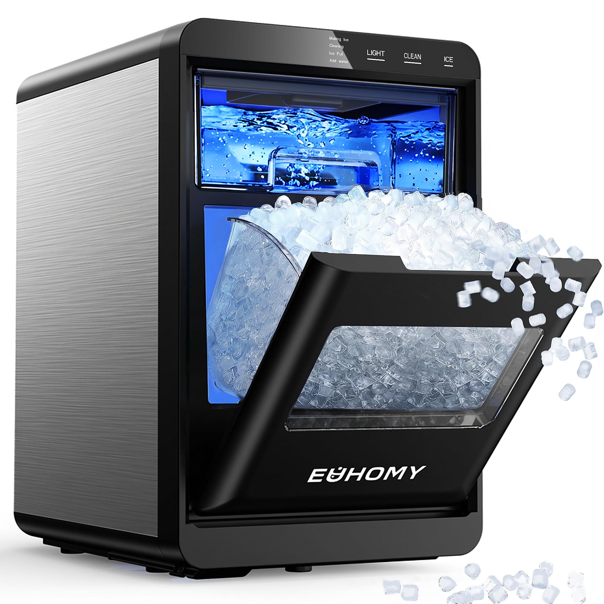 EUHOMY Nugget Ice Maker Countertop, 40Lbs/24H Sonic Ice Maker Machine, Self-Clea