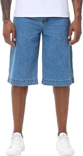 MZNBURAM Men's Non-Stretch Relaxed Fit Wide-Leg Baggy Long Denim Shorts-14 Inseam Below Knee