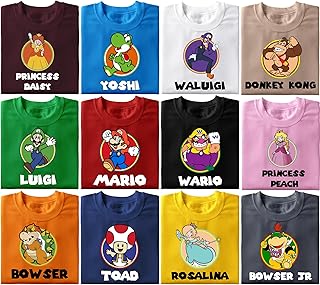 Customizable Super Family Shirt, Customized Friends Matching Tee, Birthday Shirt, Shirt Kart Shirts, Yoshi Bowser Jr Daisy Rosalina Peach Koopa Waluigi Wario Toad T Shirts