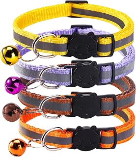 Cat Collars with Bell Set of 4 Reflective Nylon Cat Collars with Detachable Buckle for Cats or Puppies