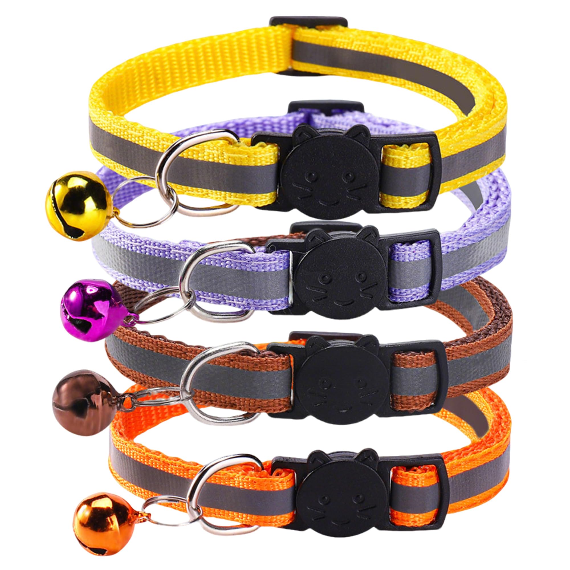 Cat Collars with Bell Set of 4 Reflective Nylon Cat Collars with Detachable Buck