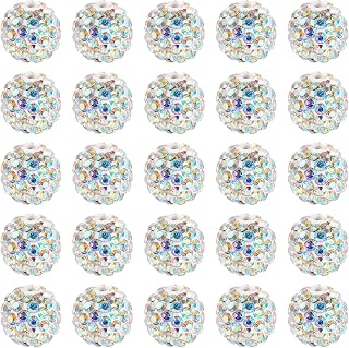 30pcs 10mm Shiny Rhinestone Beads for Jewelry Making Sparkle Round Crystal Clay Diamond Ball Beads Bulk DIY Women Pen Keychain Decoration Bracelet Necklace Earrings Craft Supplies Crystal AB