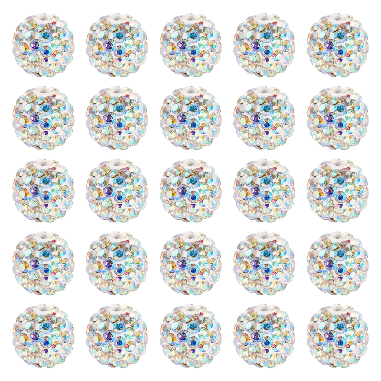 30pcs 10mm Shiny Rhinestone Beads for Jewelry Making Sparkle Round Crystal Clay 