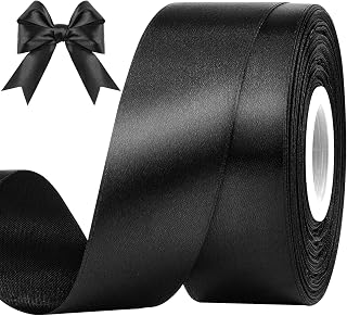 CLUEWR Black Satin Ribbon, 1-1/2 Inches, 50 Yards | For Bows, Flower Bouquets, Gift Wrapping, Wedding, DIY Crafts