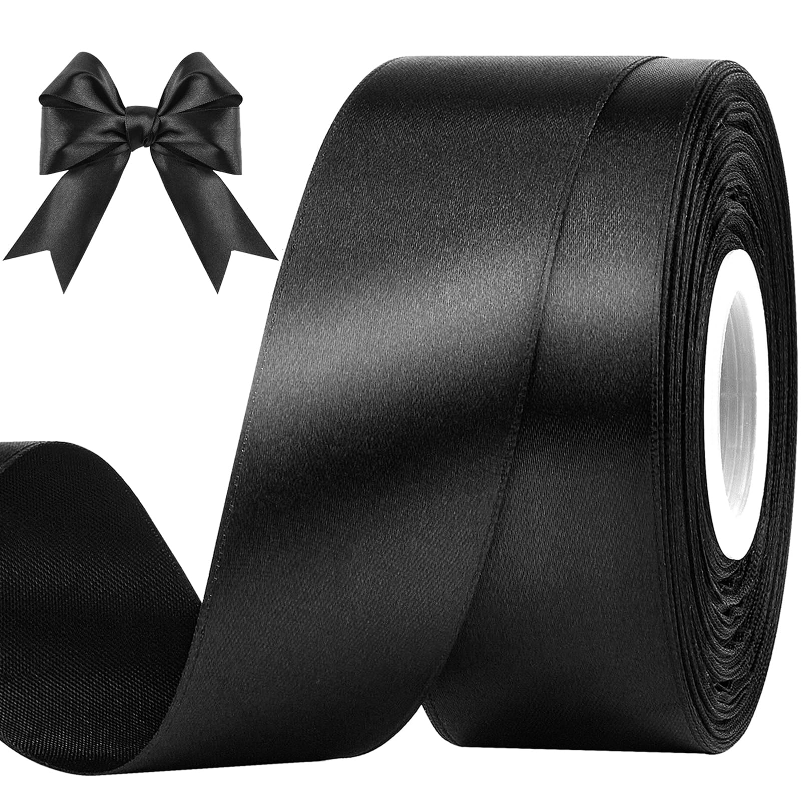 CLUEWR Black Satin Ribbon, 1-1/2 Inches, 50 Yards | For Bows, Flower Bouquets, G