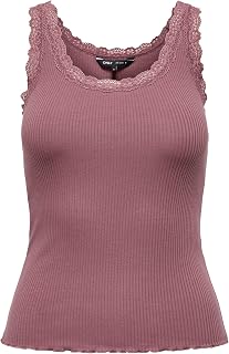 Only Onlsara Sharai Lace Tank Top Jrs Noos Basic Tank Top Sleeveless Round Neck Lace Detail Women (Pack of 1)