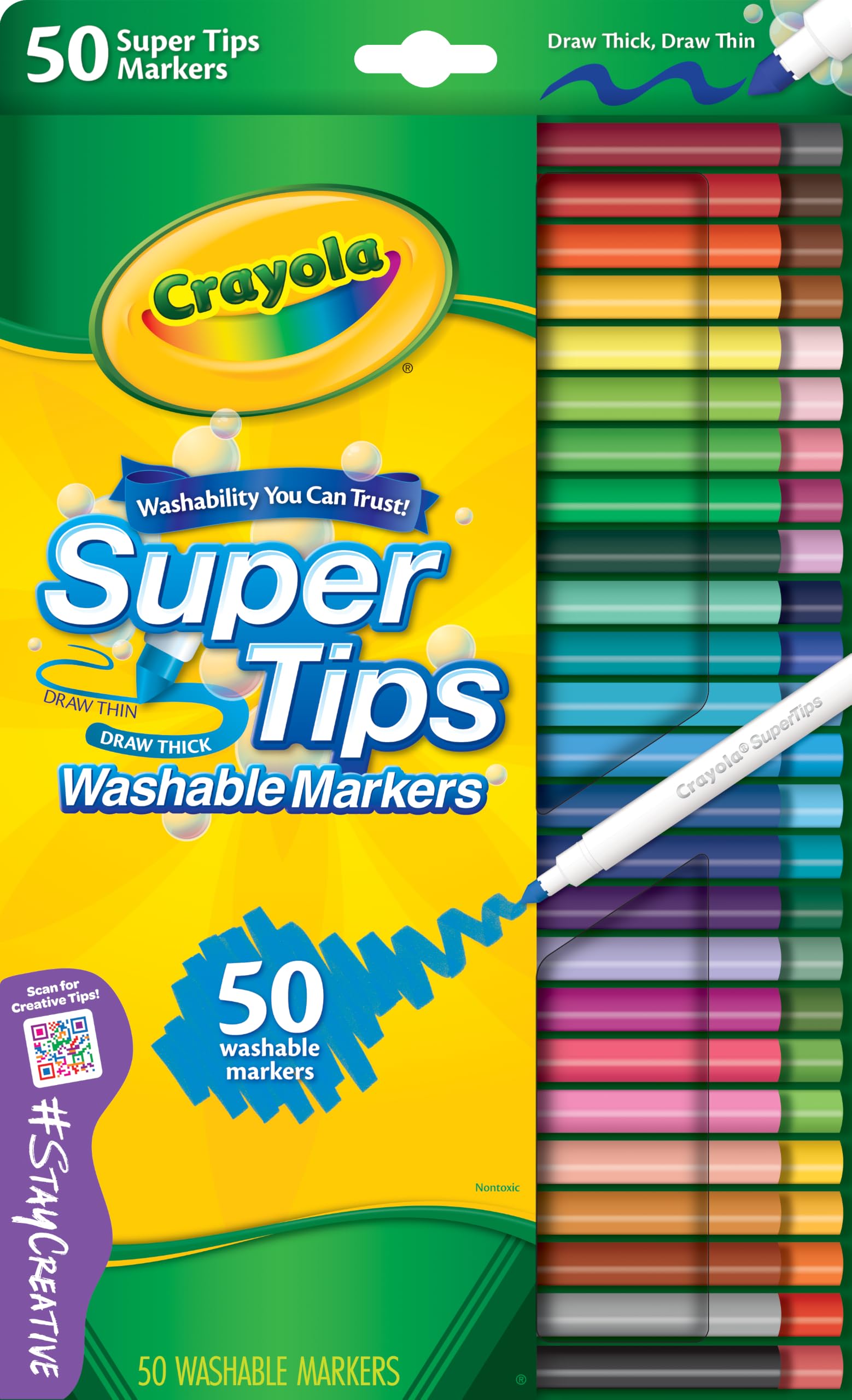 CRAYOLA SuperTips 50 Felt Tip Colouring Pens, Ideal for Kids Aged 3+ | 50 washab