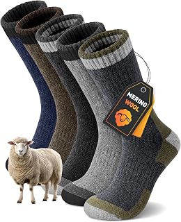 YUTYTH 5 Pairs Merino Wool Socks Mens Winter Thick Thermal Hiking Socks