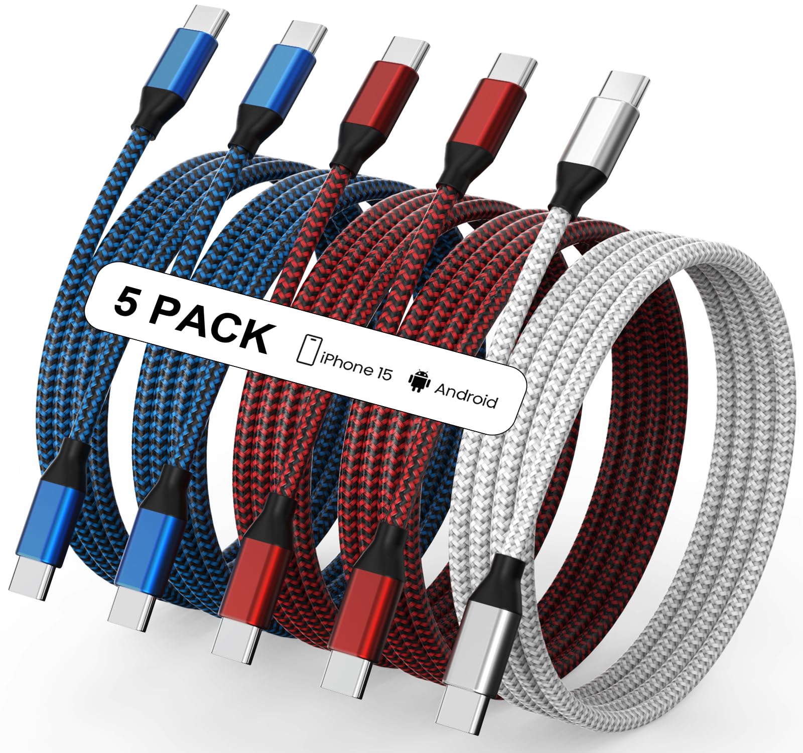 USB C to USB C Cable Nylon Braided 60W 3/3/6/6/10 FT USB Type C Fast Charging Ca