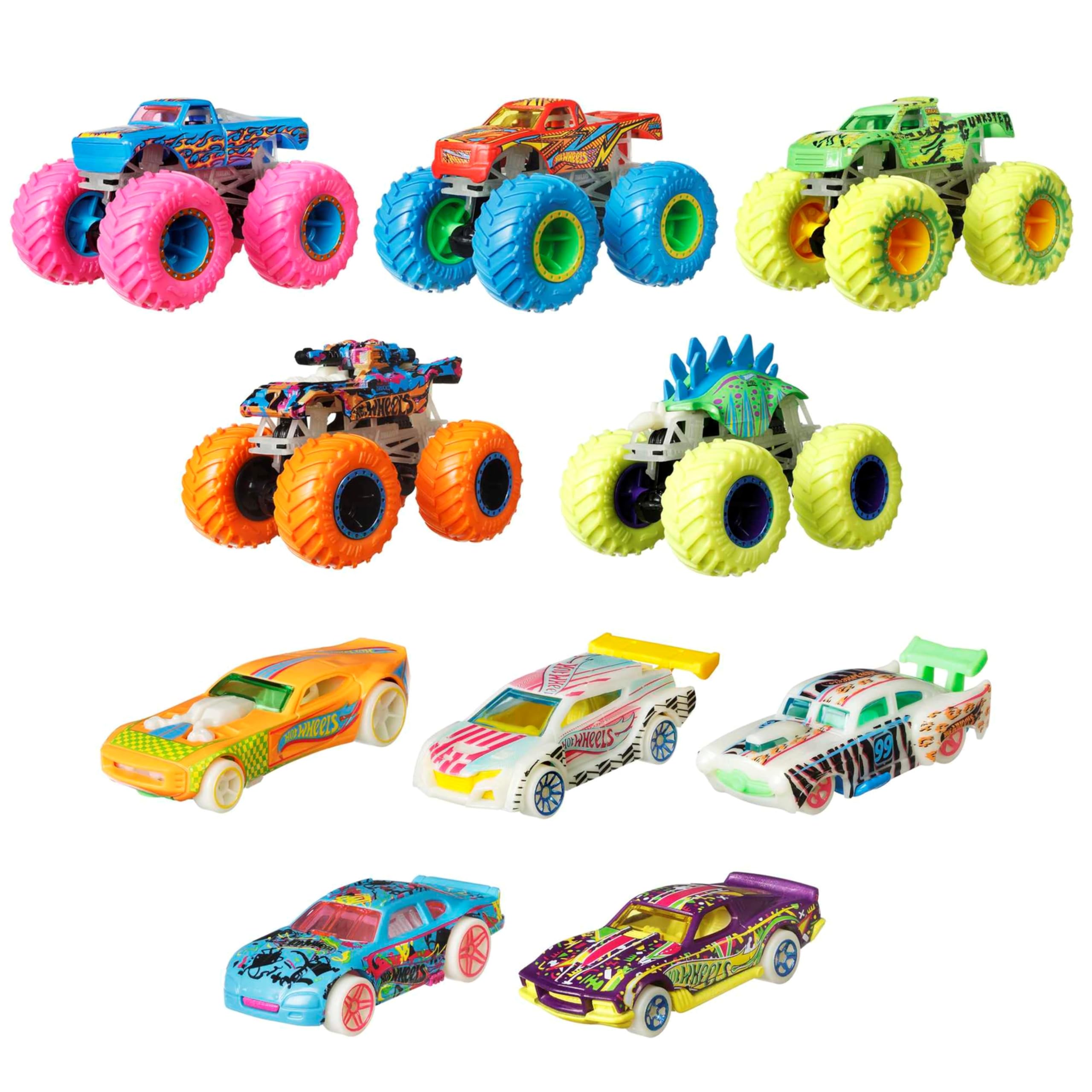Hot Wheels Toy Monster Trucks Glow-in-the-Dark Collection | Set of 10 1:64 Scale