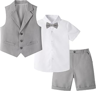 LOLANTA 4 Pieces Children's Short Wedding Suit, Ceremony Clothing Set, Shirt + Trousers + Vest + Bow Tie, 2-13 Years