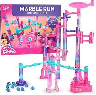 Barbie Sparkle Marble Run Building Set with 10 Marbles for Kids Ages 6+ | 10 Marbles, Sparkle Track Pieces, Marble Maze Building Toy, Physics and Engineering Play, STEM Learning, The STEAM Lab