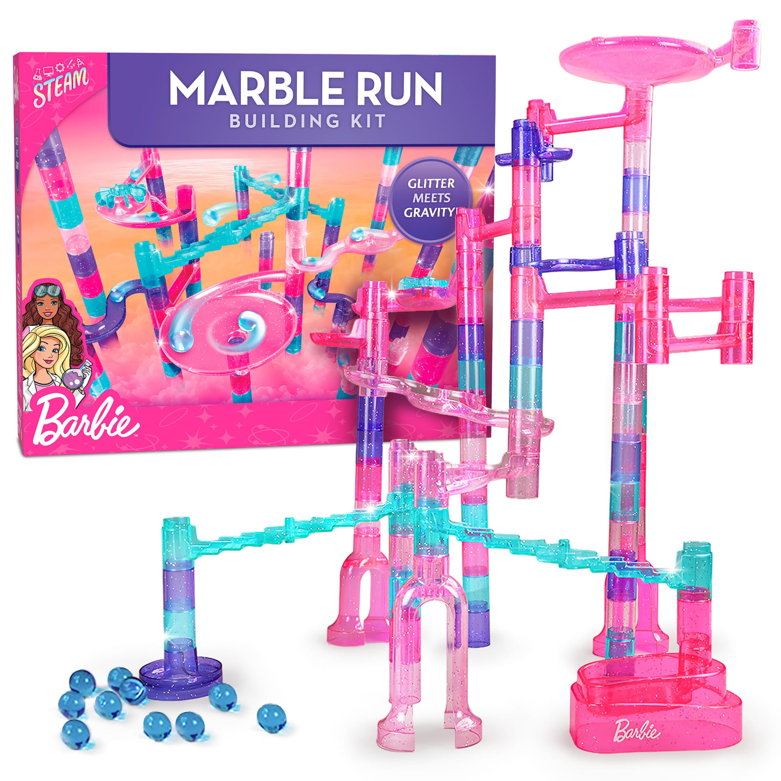 Barbie Sparkle Marble Run Building Set with 10 Marbles for Kids Ages 6+ | 10 Mar