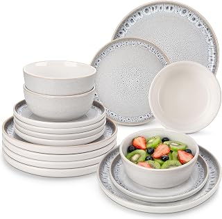 vancasso SNOW Complete Dinnerware Set for 12 People, 36 Stoneware Pieces – 12 Dinner Plates, 12 Dessert Plates, 12 Cereal Bowls – Dishwasher Safe, Reactive Enamel Beige