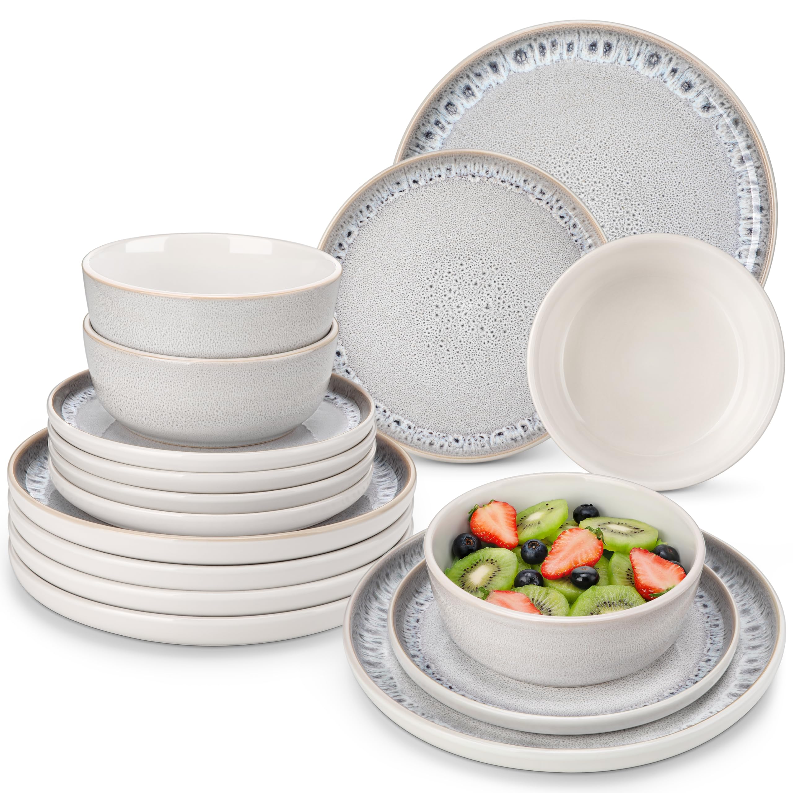 vancasso SNOW Complete Dinnerware Set for 12 People, 36 Stoneware Pieces – 12 Di