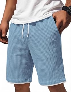 COOFANDY メンズ カジュアルショーツ コットン ドローストリング 7/9インチ ワッフルショーツ ストレッチ ゴムウエスト サマー ビーチ ラウンジ スウェットショーツ