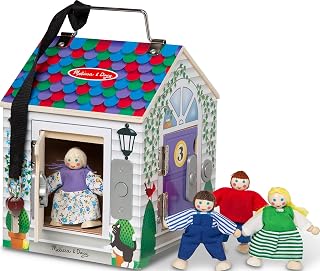 Melissa & Doug Wooden Doorbell House – Portable Playset for Children | With Lock, Key & Little People | Fine Motor Skills | Age 3+