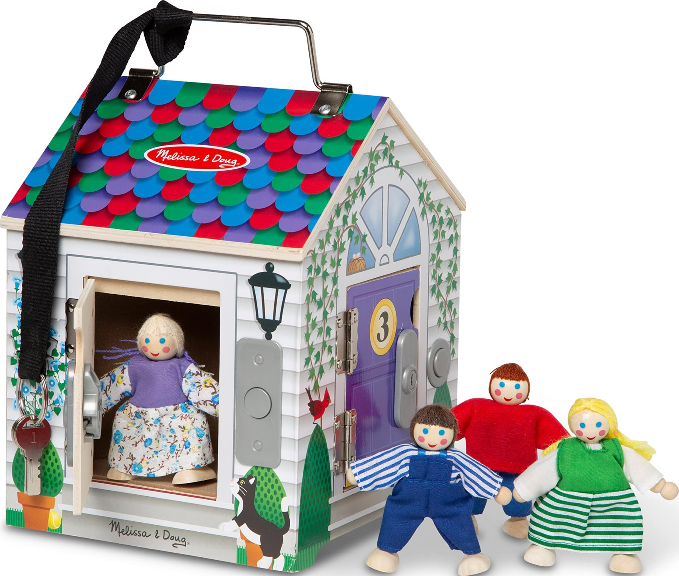 Melissa & Doug Wooden Doorbell House – Portable Playset for Children | With Lock