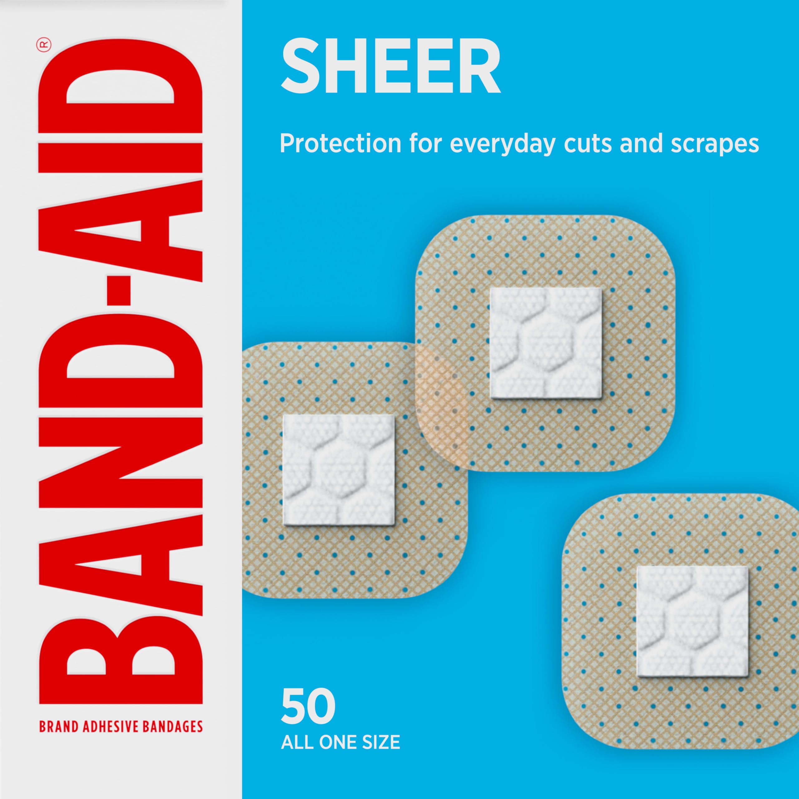 BAND-AID Brand Sheer Spot Square Adhesive Bandages, All One Size, 50 Count | Lig