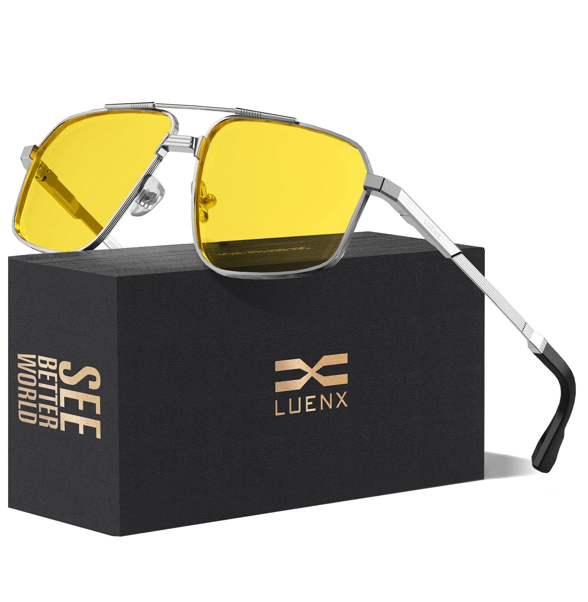 Luenx Polarized Aviator Sunglasses Men Women Retro Square UV400 Driving