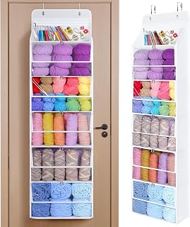 Univivi Hanging Yarn Storage Organizer, 6 Tiers Yarn Storage, Clear White | 6 Zipper Closure Compartments, Large Capacity, Heavy Load Capacity, Hanging Yarn Holder for Knitting Needles &amp; Crochet Hooks