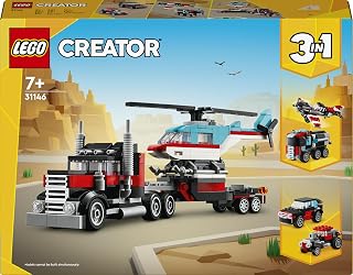 LEGO Creator 3in1 Flatbed Truck with Helicopter 31146 | Toys for 7+ Year Old Boys, Rebuilds as a Propeller Plane Model & Fuel Lorry or Hot Rod & SUV Cars, Gift Idea, 270 Pieces