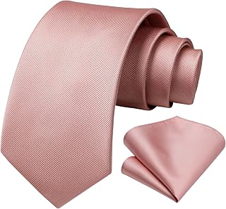 HISDERN Mens Ties Solid Color Ties for Men Formal Necktie with Pocket Square Set Satin Silk Neck Tie Handkerchiefs Set