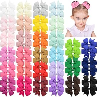 Choicbaby 60pcs 3 Inches Grosgrain Ribbon Hair Bows for Baby Girls Toddler | Baby Hair Clips with Boutique Pinwheel Bows Birthday In Pair Hair accessories for Kids Back to School