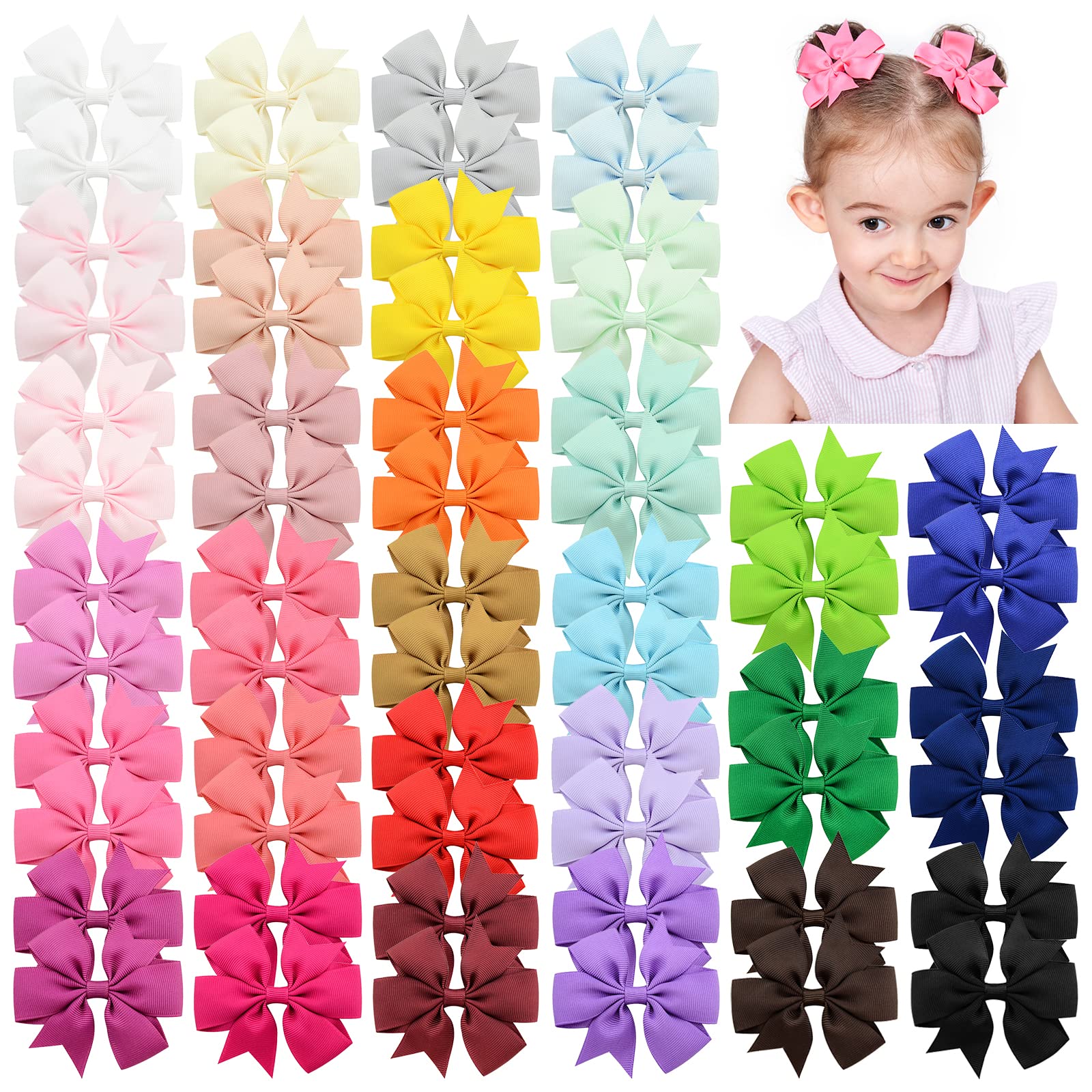 Choicbaby 60pcs 3 Inches Grosgrain Ribbon Hair Bows for Baby Girls Toddler | Bab