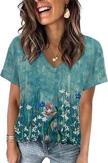 Women Summer V Neck Short Sleeve T Shirts