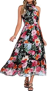 Simplee Womens Summer Halter Wedding Guest Dress Maxi Floral Vacation Boho Sundresses Flowy Formal Long Travel Dresses 2026