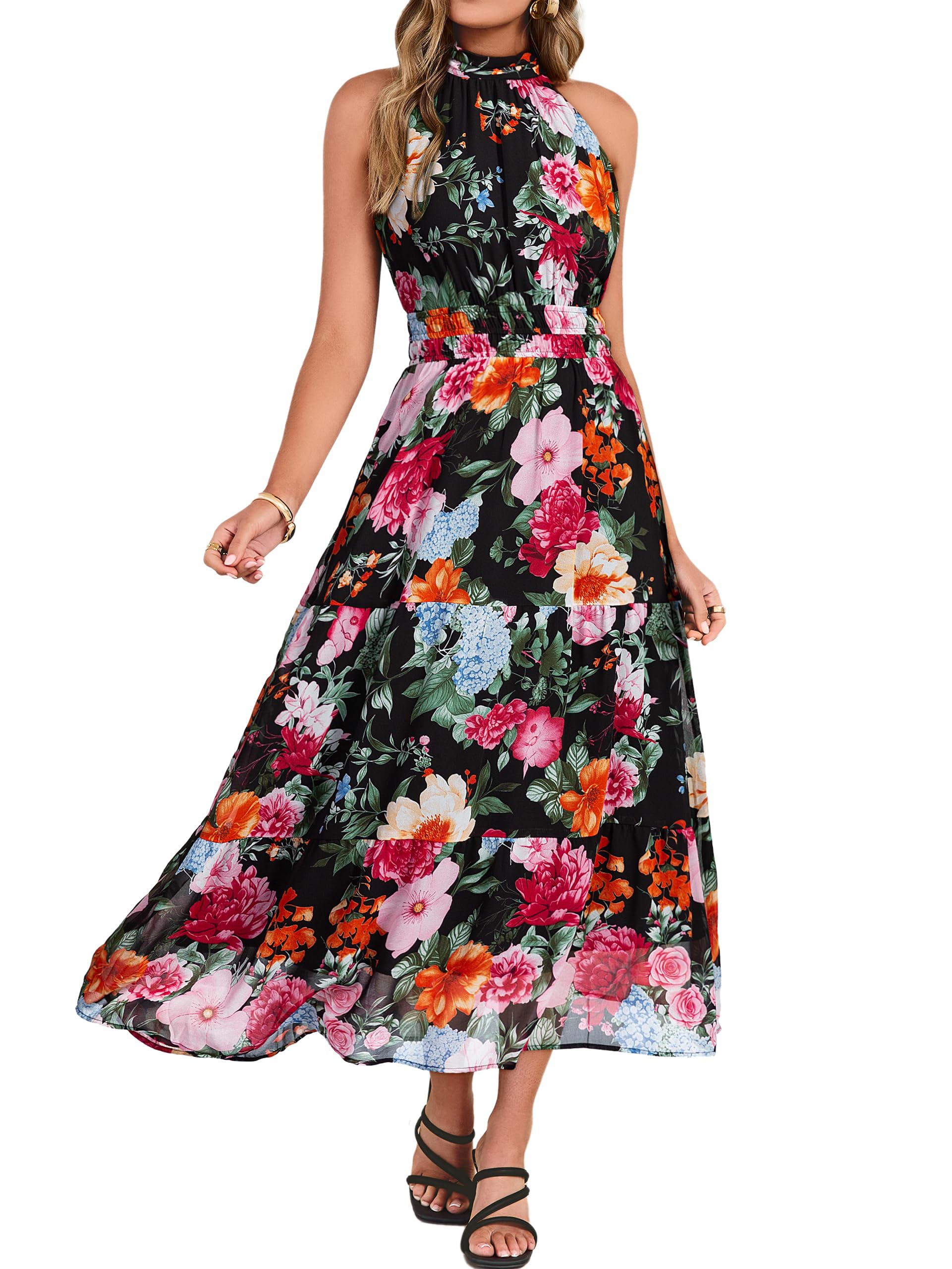 Simplee Womens Summer Halter Wedding Guest Dress Maxi Floral Vacation Boho Sundr