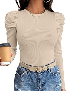 ANRABESS Camisas de manga larga abombada para mujer, camisetas de moda de