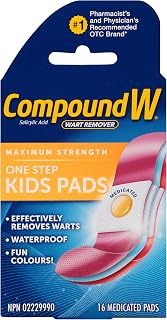 Compound W Wart Remover, One Step Kids Medicated Pads - 16 Count - Salicylic Acid Wart Remover, Maximum Strength