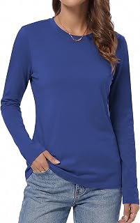 QUALFORT レディース 綿100% 半袖Tシャツ、クルーネックベーシックTシャツ