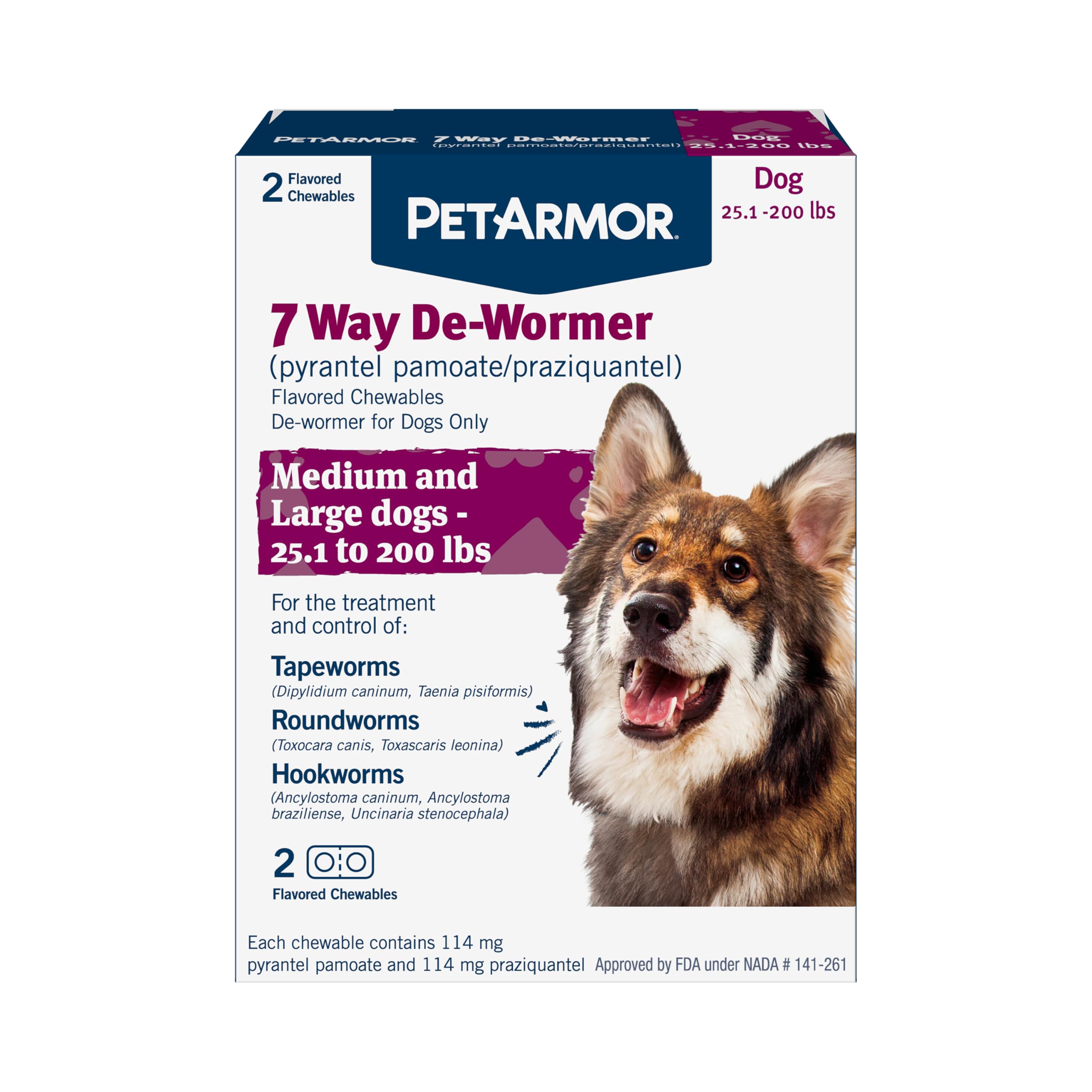 PetArmor 7 Way De-Wormer for Dogs, Oral Treatment for Tapeworm, Roundworm & Hook