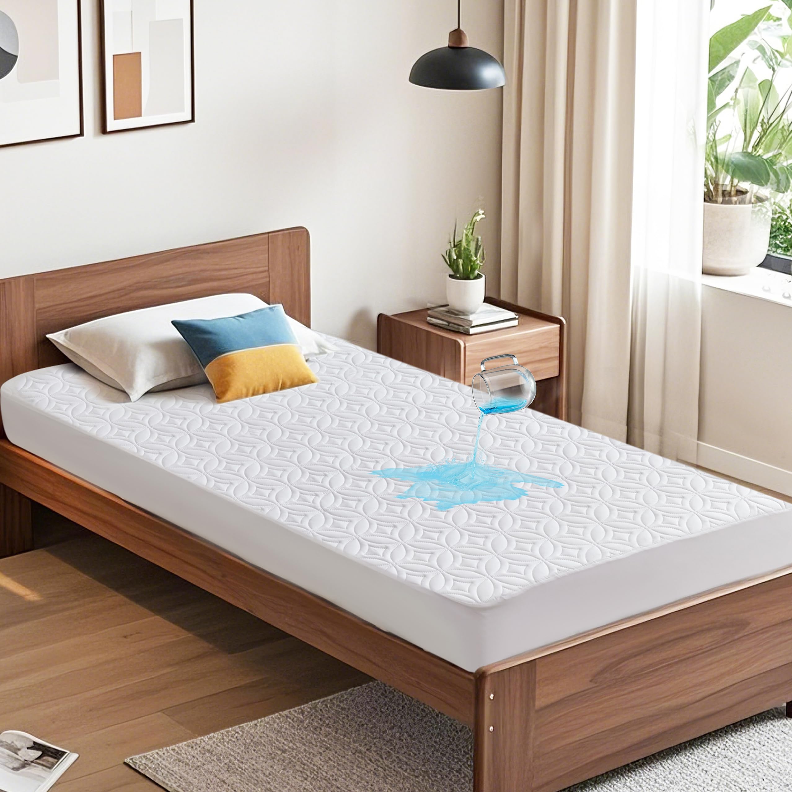 BEDLORE Waterproof Mattress Protector Twin with Deep Pocket 6"-15", White